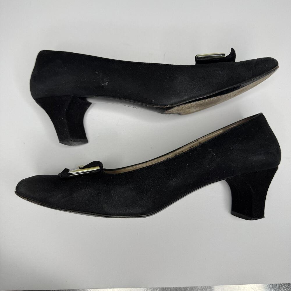 Vintage Salvatore Ferragamo Shoes Womens Size 8.5 Black Suede Heel Pumps Italy - Picture 6 of 10